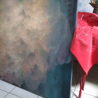 Studio view of Closer (detail) 2016 acrylic on poly cotton 101cm(H) x 121cm(W)